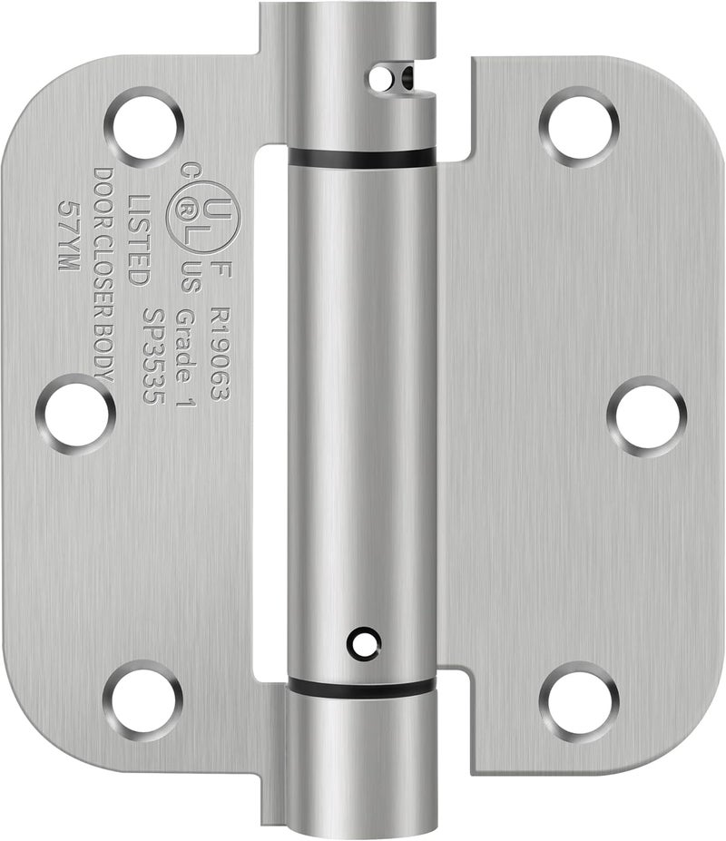 IOQ 3.5 Inch Self Closing Door Hinges, 5/8" Radius Corners Spring Loaded Hinges for Interior Door, Bedroom, Pantry Door, UL Listed, for Left and Right Hand Door, Brushed Nickel, 1 Pack - Image 1